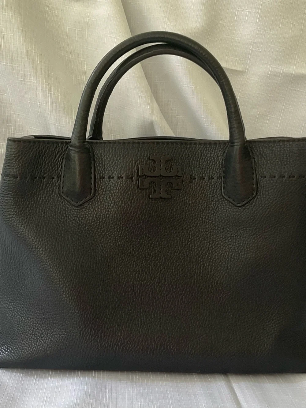Tory Burch McGraw Triple Compartment Black Leather Satchel Bag